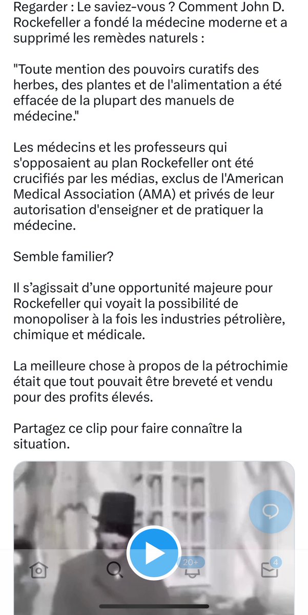 Etienne_Chouard's tweet photo. «Rockefeller a fondé la médecine moderne et a détruit les remèdes naturels:
"Tte mention des pouvoirs curatifs des herbes, des plantes et de l'alim a été effacée des manuels"
Les Dr et les profs qui s'opposaient ont été crucifiés par les médias, exclus de l’AMA et de leur métier» https://t.co/zCMRF4OXzY