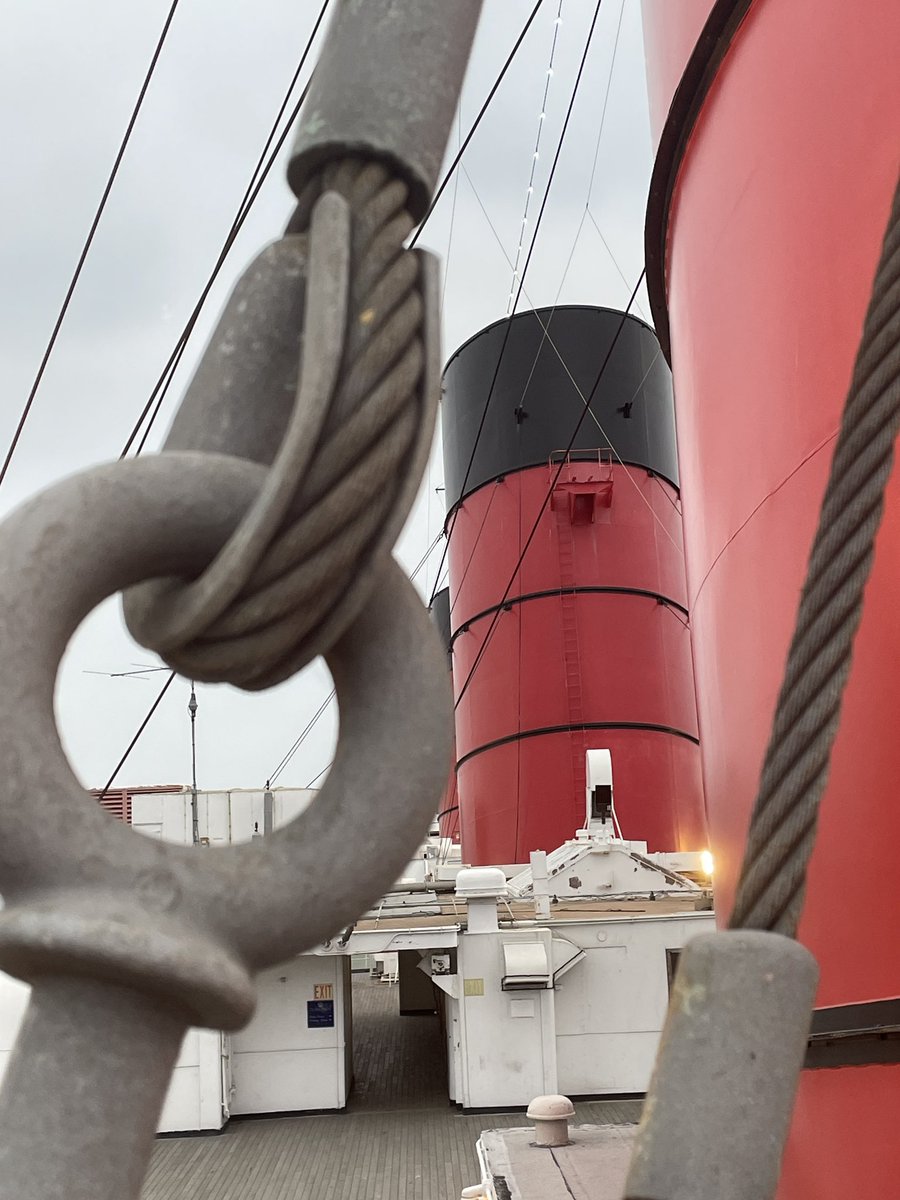 MrsPopCruise's tweet photo. Toured the #QueenMary w/ @popularcruising today. The most fascinating fact I heard was while she was being used as a troop transport in WWII, there was 1 voyage where she carried over SIXTEEN THOUSAND PAX. Y’all she’s a teeny tiny 80,000 gross ton ship. What an incredible stat. https://t.co/l9LCuoL81I
