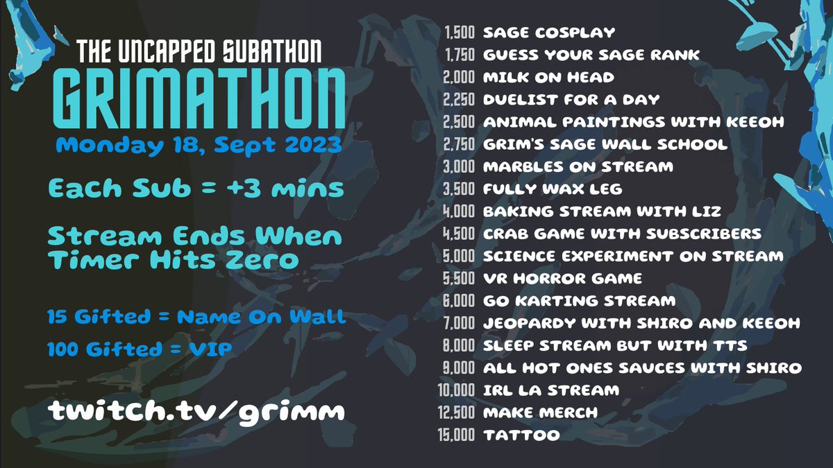 GrimValorant's tweet photo. THE GREATEST SUBATHON STARTING TOMORROW AT 9AM ‼️ SO EXCITED ‼️ BE THERE OR BE SQUARE🚨 https://t.co/7KmFCeP3EY