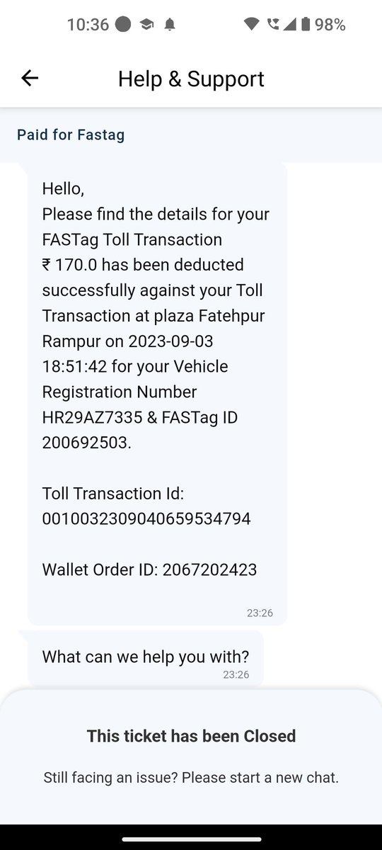PB18555's tweet photo. Can't be same. I am sharing some tickets number from my Paytm app as a proof.
Paytm support ticket numbers
Closed without solution:
3331719016
3330455725
3329284762 https://t.co/rJmnXVrmoY