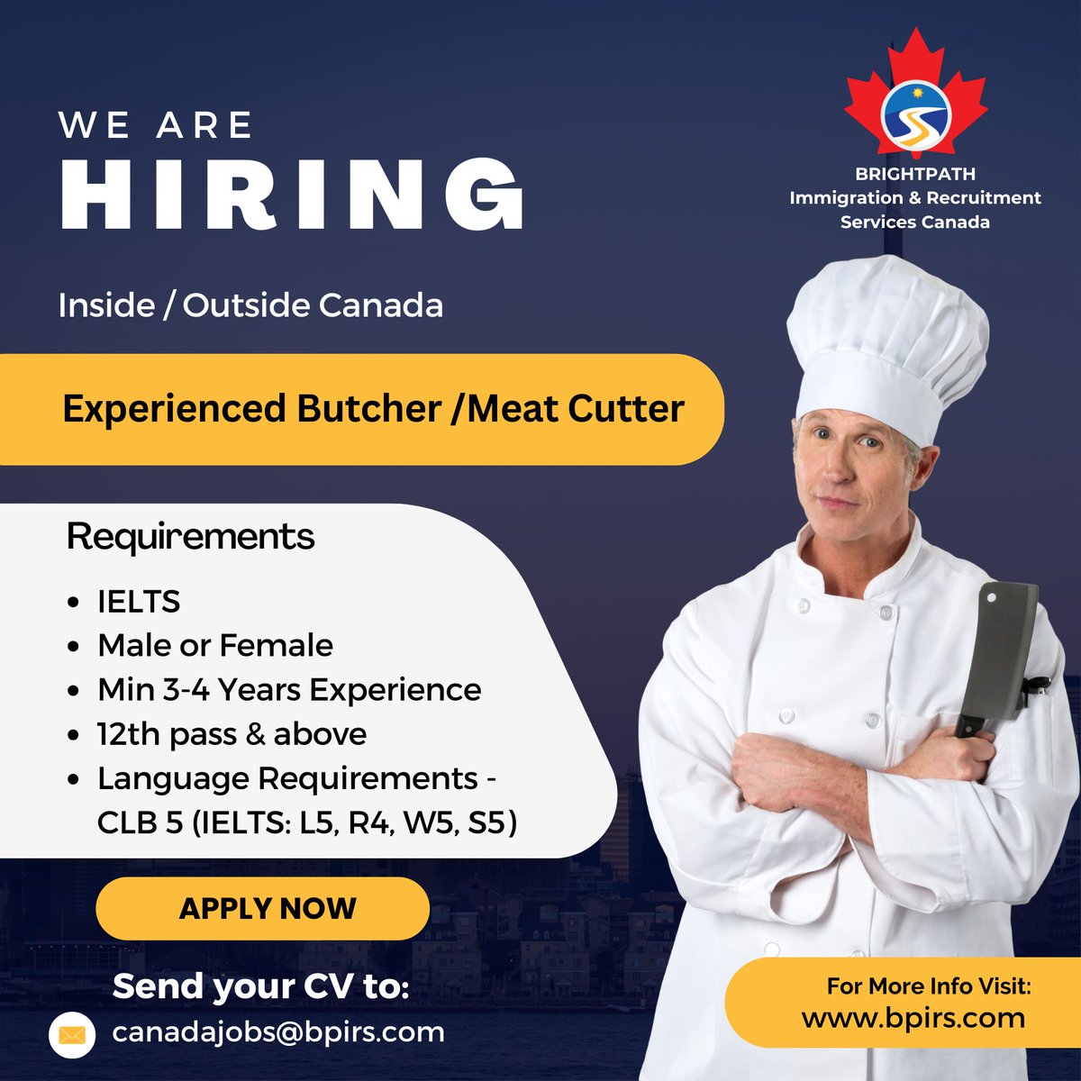 We're Hiring! Experienced Butcher/ Meat Cutter
Inside / Outside Canada

🍁CONTACT🍁
📧: canadajobs@bpirs.com
🌐: bpirs.com

#bpirs #canadaimmigration #canada #workpermitcanada #hiringnow #cook #eperience #joboffering #meatcutter #experience #butcher