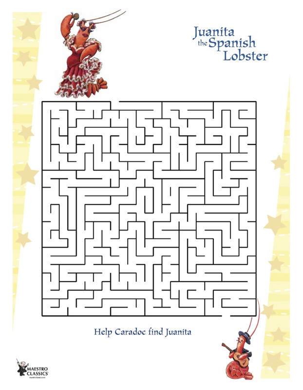 Jaunita the Spanish Lobster maze for kids. Use it with the Juanita the Spanish Lobster CD/MP3 and activity book maestroclassics.com/juanita-the-sp… #maestroclassics #childrensmusic