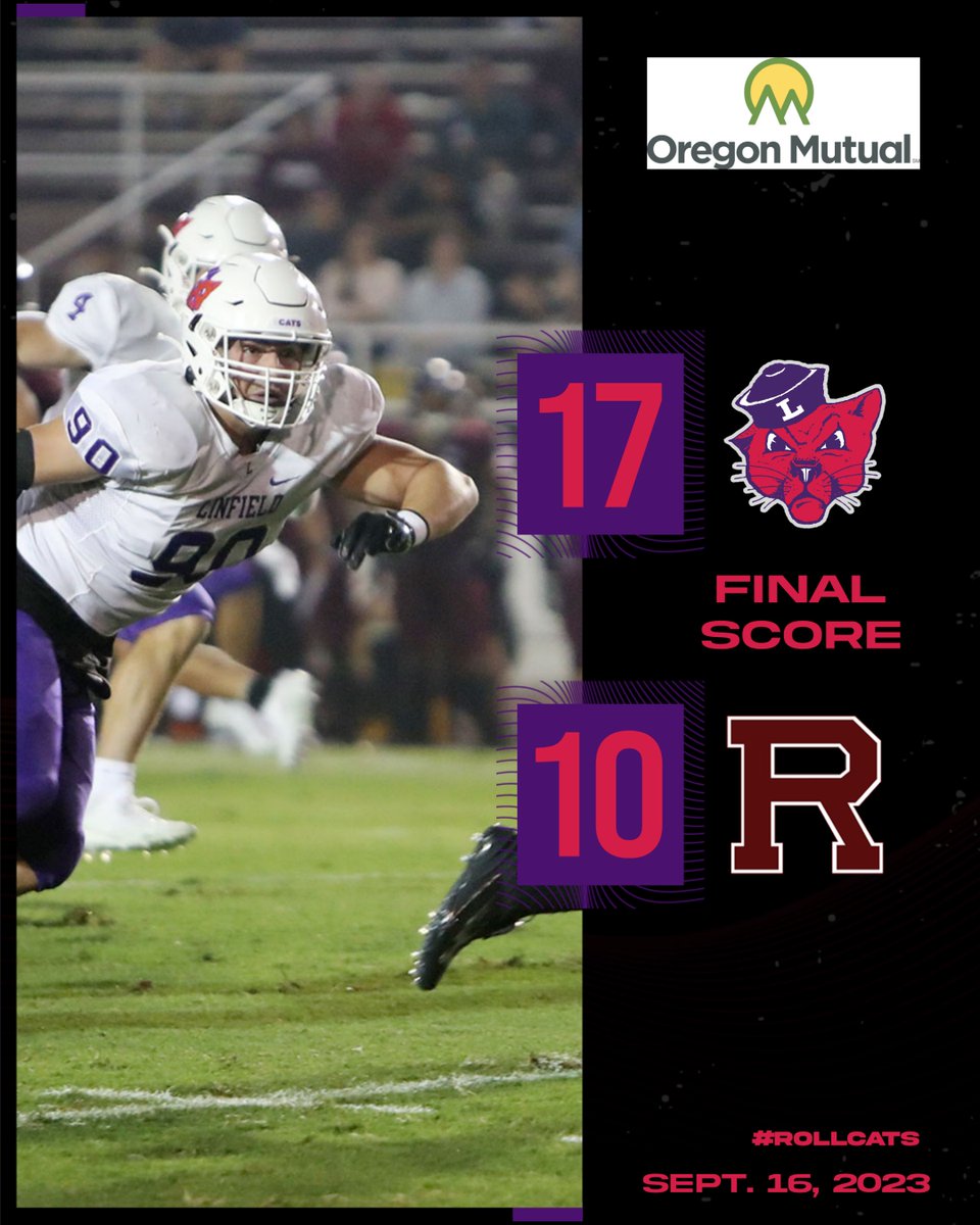 LinfieldFB's tweet photo. Linfield takes care of business in Redlands, improving to 2-0 on the year and 12-1 all-time over the Bulldogs 💪

📰: https://t.co/psWBSIKQbq

#RollCats | #Catdome | #RollCats https://t.co/wx8wRX3g4p