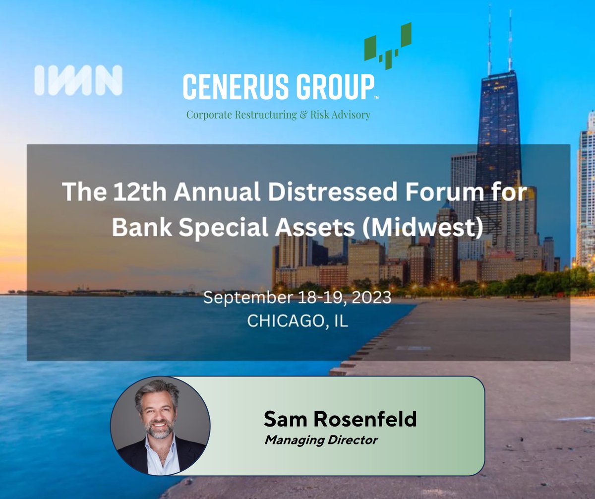 Cenerus (@cenerusgroup) on Twitter photo Can't wait for the kickoff of <a href="/IMNEvents/">IMN (Archived Account)</a> #DistressedForum for Bank Special Assets (Midwest) Conference. Cenerus Managing Director @RosenfeldSam will be there to discuss risk planning, preemptive portfolio evaluations and readiness for the changes ahead. Interested? Let's connect! Can't wait for the kickoff of <a href="/IMNEvents/">IMN (Archived Account)</a> #DistressedForum for Bank Special Assets (Midwest) Conference. Cenerus Managing Director @RosenfeldSam will be there to discuss risk planning, preemptive portfolio evaluations and readiness for the changes ahead. Interested? Let's connect!