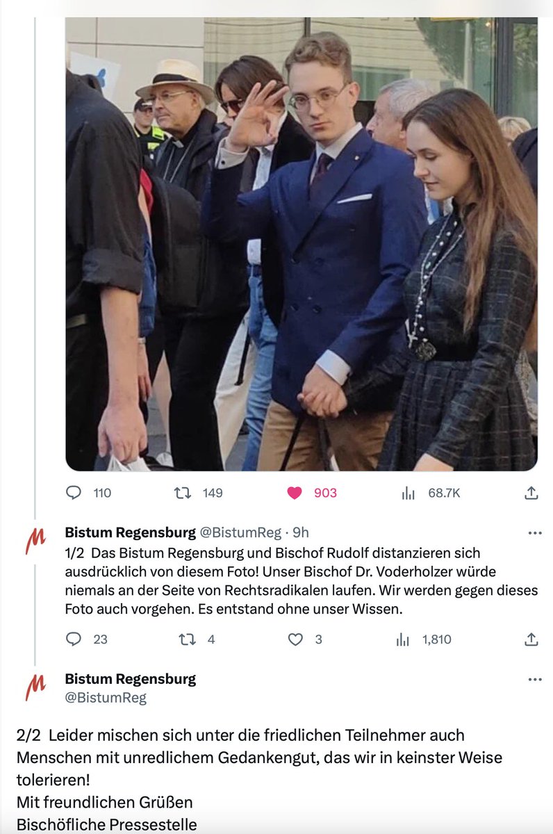 WolfgangFRothe's tweet photo. Es ist vollkommen unglaubwürdig, @BistumReg, sich von einem Foto zu distanzieren, das einen zusammen mit Rechtsradikalen zeigt, wenn dieses Foto auf einer Veranstaltung entstand, an der bekanntermaßen Rechtsradikale teilnehmen.

#MarschFürDasLeben #Kirche #katholisch #Bischof https://t.co/soJktSdYD0