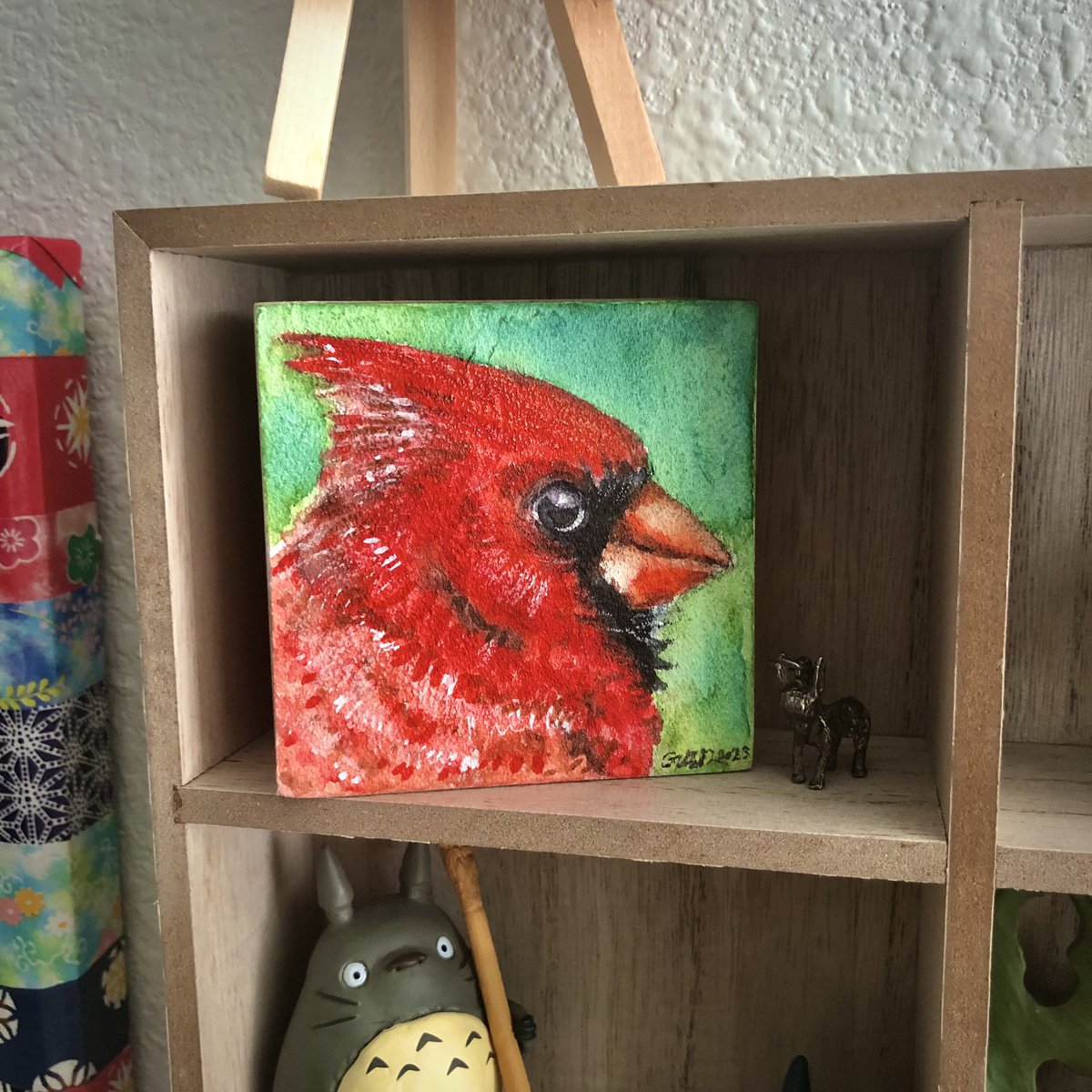 #watercolor Birb! Painted him on a piece of recycled block I found! #Cardinalbird #birdart #birding