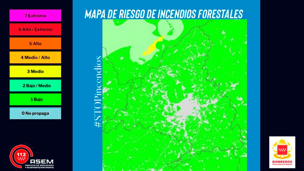 112cmadrid's tweet photo. ⚠ Mapa de riesgo de #IIFF 🔥
🗓 Domingo 17 de septiembre.
📲 ¿Fuego? ¿Columna de humo? 1-1-2.
#BomberosCM
#STOPincendios
#0incendios
#IncendiosForestales
#INFOMA23
#ASEM112 https://t.co/3MtiLDNajN