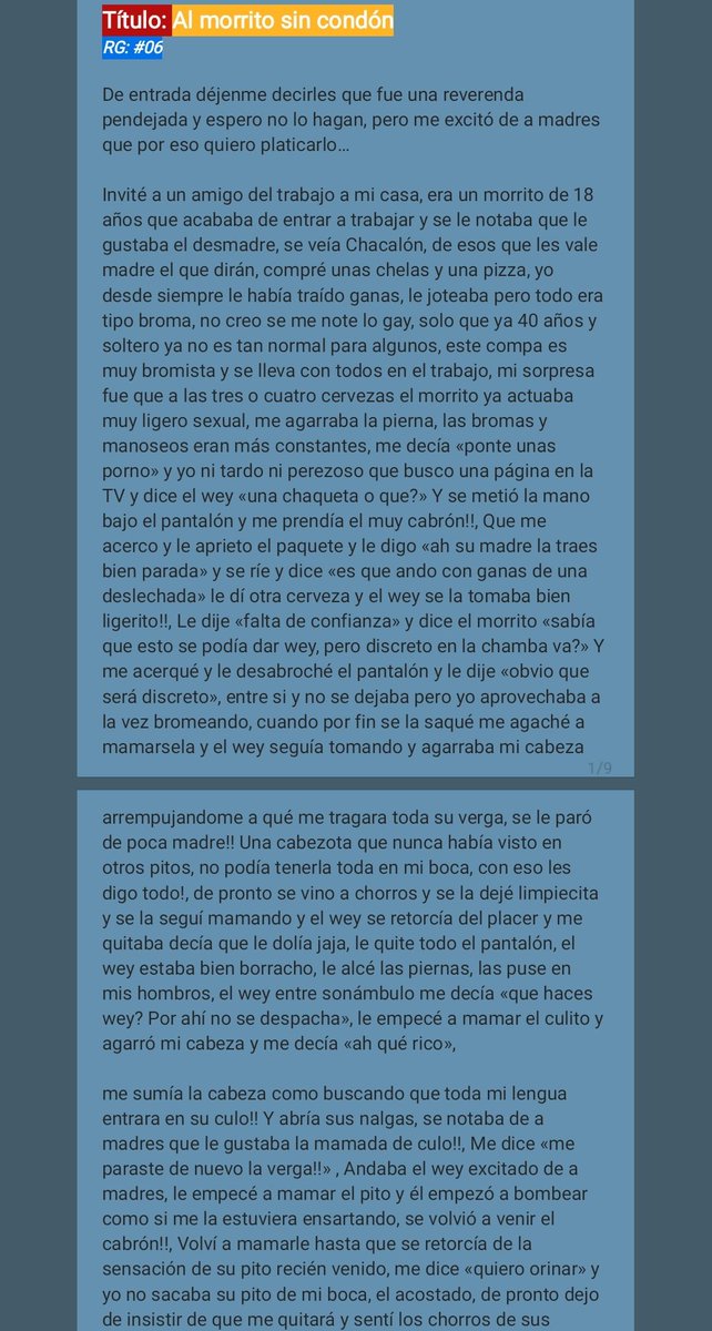 RGRelatosGay's tweet photo. Al morrito sin condón
#RG06 RT🔄 + Fav ❤️
Manda tus historias por DM 📨
#Relatosgay #Gay https://t.co/buz8f0ssgw