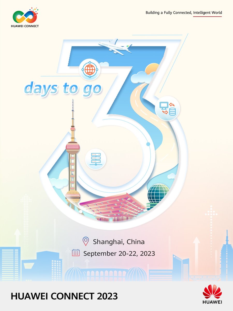 IT_Huawei's tweet photo. 🚀🙌 Are you ready to join us at #HUAWEICONNECT 2023 on Sept. 20-22 in Shanghai? ⏳The countdown is on — 3 days to go! Register here: https://t.co/d3vkkwH0H5 #AccelerateIntelligence #HuaweiStorage https://t.co/v1FLJEuYC5
