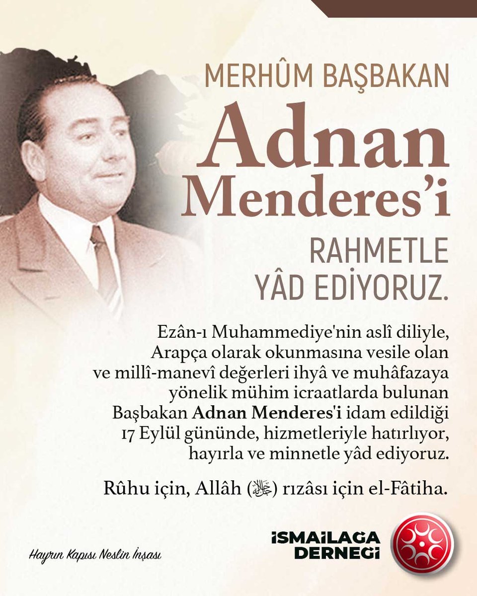 ismailaga_cami's tweet photo. #TarihteBugün (17 Eylül 1961)
Başbakan Adnan Menderes idam edildi.

Hakkında   🔗   https://t.co/fi3IKhbURz https://t.co/h90uuBTcHE