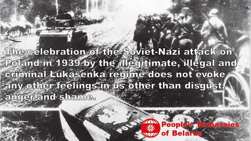 BelarusInSweden's tweet image. Statement by the People's Embassies of Belarus on Łukašenka regime’s celebration of the day of the USSR attack on Poland during the Second World War.
The total terror of the Łukašenka regime against Belarusians deprived them of the opportunity to express their opinions. We, the…