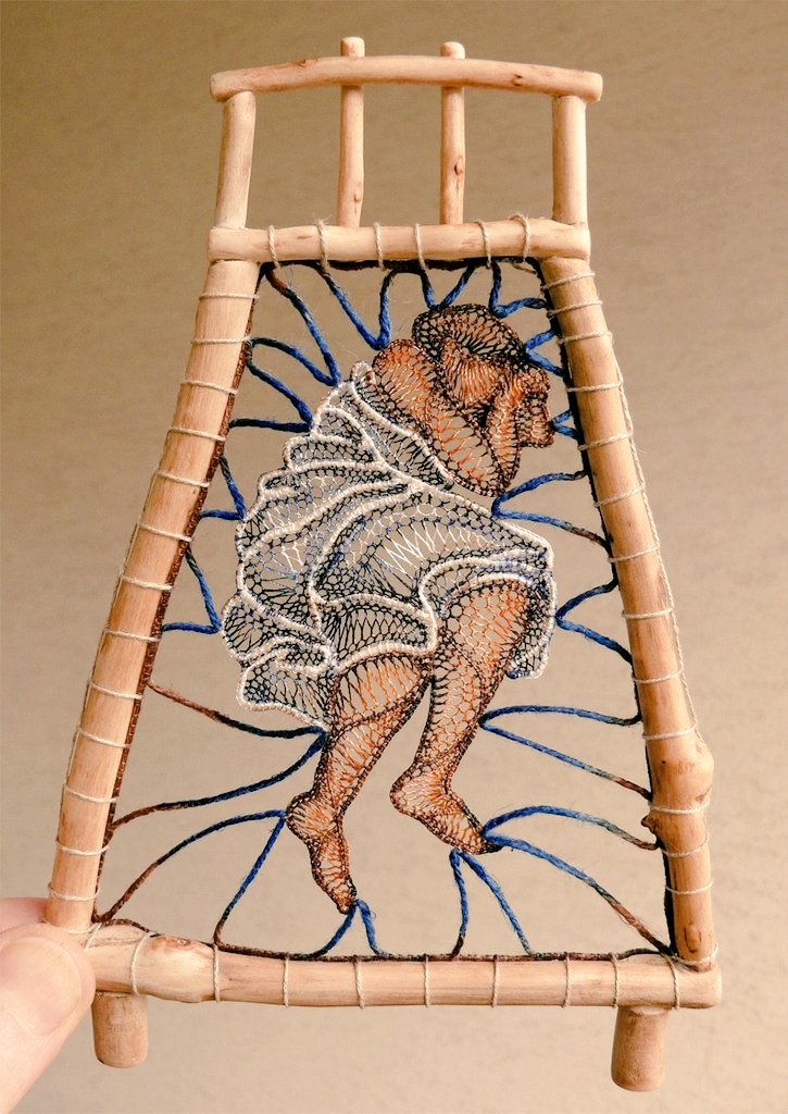 womensart1's tweet photo. Ágnes Herczeg, Hungarian artist who creates artworks with wood, lace and embroidery #WomensArt https://t.co/jgawuMfxO8