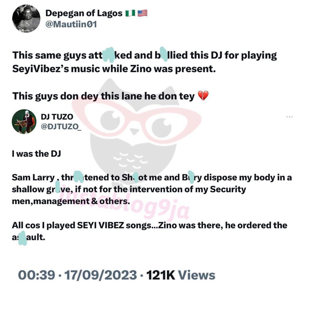 How Sam Larry hara§§ed, thr£at£ned to k#ll me on Zinoleesky’s orders for playing Seyi Vibez’s song in his presence — DJ Tuzo.