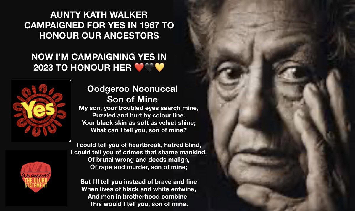 CamCostello73's tweet photo. I’m voting #Yes for my Ancestors &amp; Elders past &amp; present 
Yes = unity  
Yes = progress 
Yes = a positive step to success 
😁✅🪃❤️🖤💛 @ulurustatement @yes23au #CloseTheGap @mdavisqlder https://t.co/9sFE5NzWnA