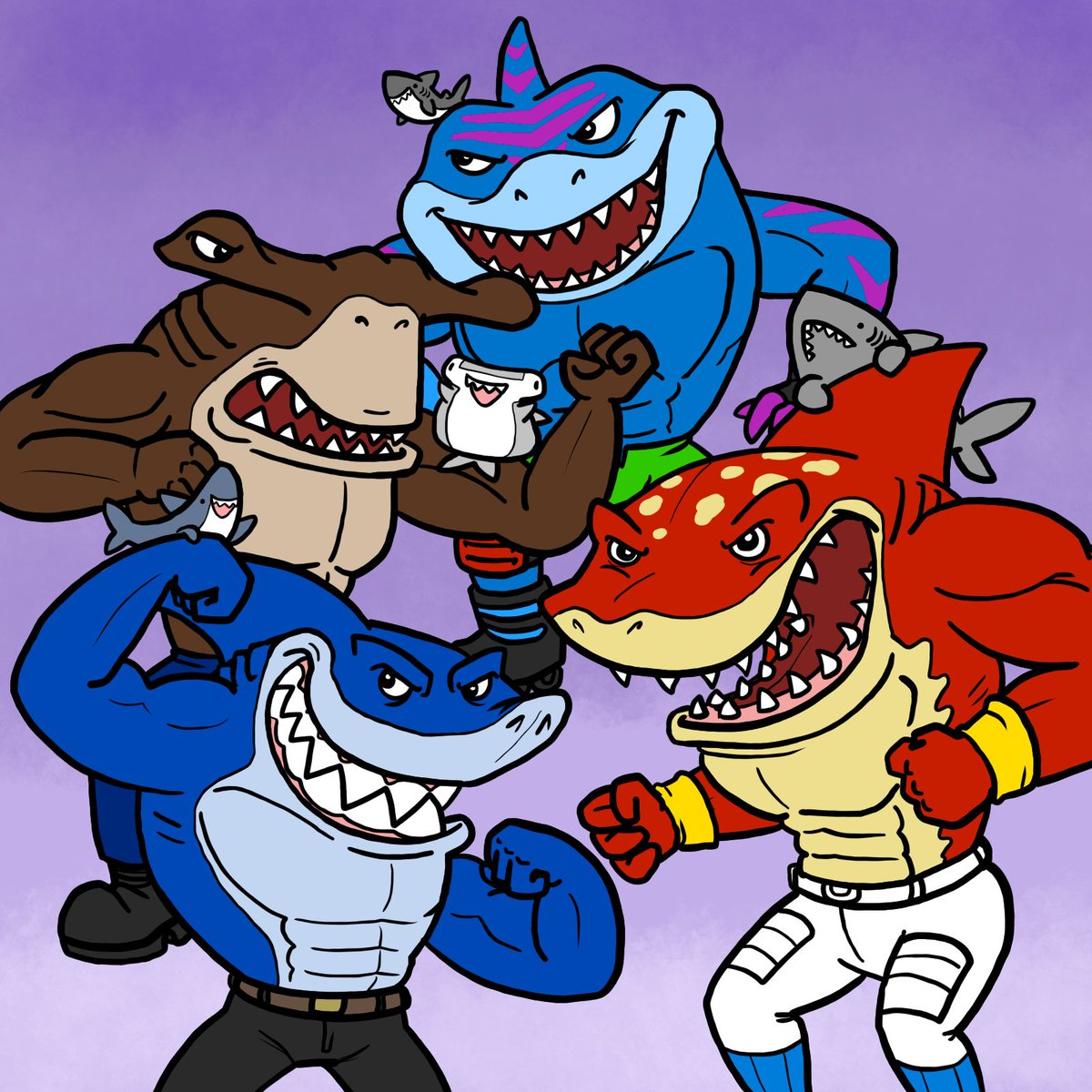KetrinaYim's tweet photo. Sharktember Day 8: Sheila’s squad meets the jawsome Street Sharks
#sharktember #shark #sheila #crunchy #crumpet #hambert #streetsharks #ripster #bigslammu #jab #streex #art https://t.co/ySIwQ4ac2W