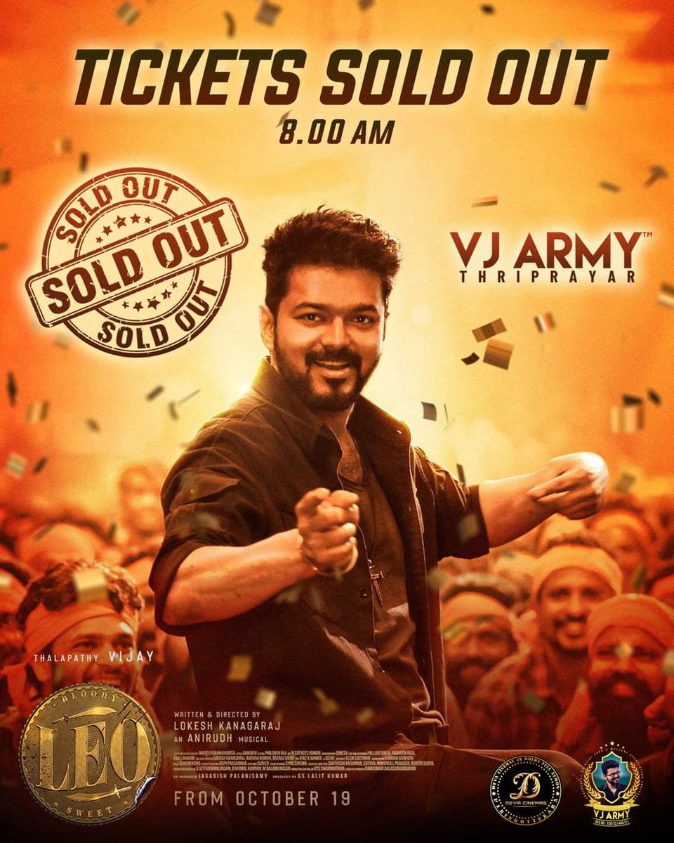DineshhOfcl's tweet photo. #LEO Fans Show @ Deva Cinemas Peringottukara!

Screen 1 - 4am,8am - SOLD-OUT

Screen 2 - 4am - SOLD-OUT

"Next Show Adding Soon Due To Huge Demand"

#Varisu - 1 Show
#Leo - 4th Adding Soon!

#LEOupdate #LeoKERALA #LeoAdvanceBooking https://t.co/UWYPFLZ2Hs