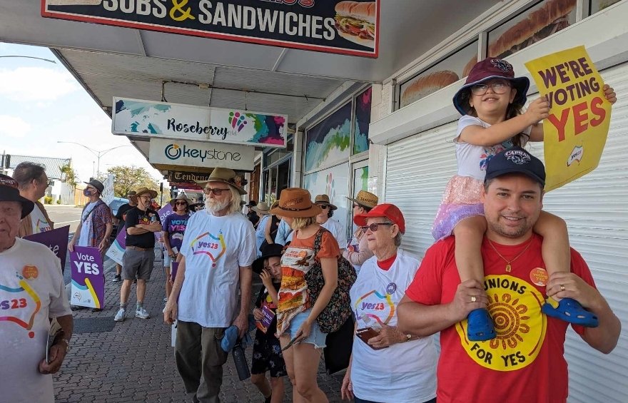 Even in regional Queensland, we're joining the #WalkForYes in solidarity with all Australians who dream of a better future where First Nations Voices are heard. #CapricorniaForYes #VoteYes