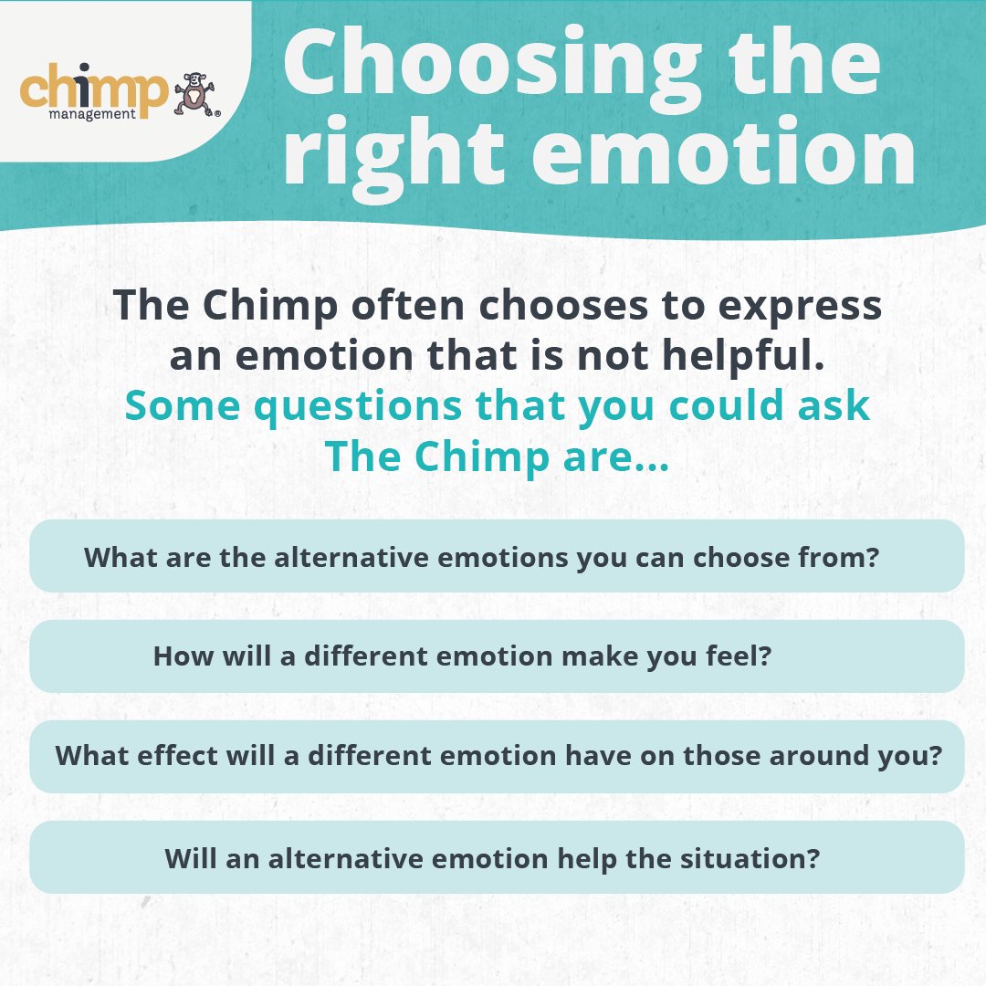 chimpmanagement's tweet image. It is a skill to change emotion but with practice, it can be achieved. If you do find it difficult, try to express out loud the negative emotion and exercise your Chimp first, before shifting across to a more beneficial emotion.

#Emotions #EmotionalManagement #DevelopmentTime