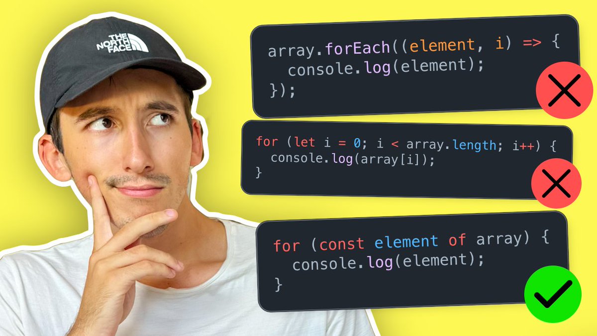 melvynx's tweet photo. for VS for... of VS forEach 🤔

C'est quoi la différence ⚔️  ?

Lequel utiliser 🧠 ?

Je t'explique tout ça 👇 https://t.co/Ks8xQsj3h1