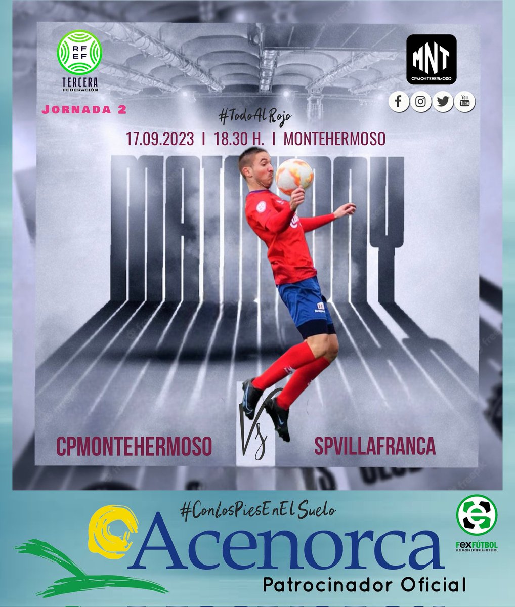 SÉNIOR I 3RFEF
Jornada 2

Match Day!

🕧 18.30 h.

<a href="/CPMontehermoso_/">CP Montehermoso ⛰️🌞⚽</a>
<a href="/SPV_OFICIAL/">SP VILLAFRANCA (cuenta oficial)</a>

#TodoAlRojo
#ConLosPiesEnElSuelo