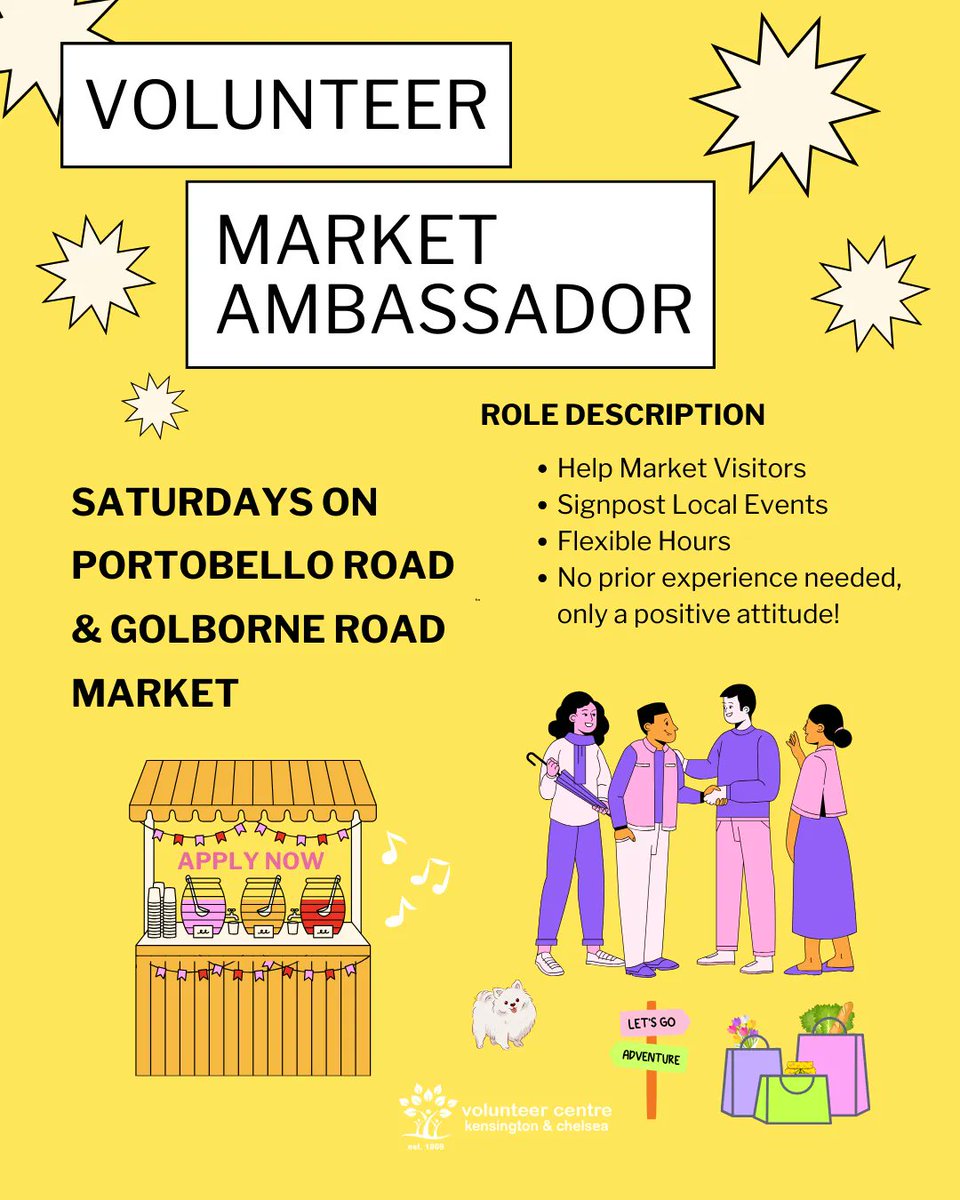 Looking for a fun and rewarding #volunteer opportunity in #NottingHill? We are looking for friendly Market Ambassadors to help visitors at #PortobelloRoad and #GolborneRoad Market. Learn more about this opportunity and apply here: buff.ly/3PDZ2cQ 🙌 @visitportobello