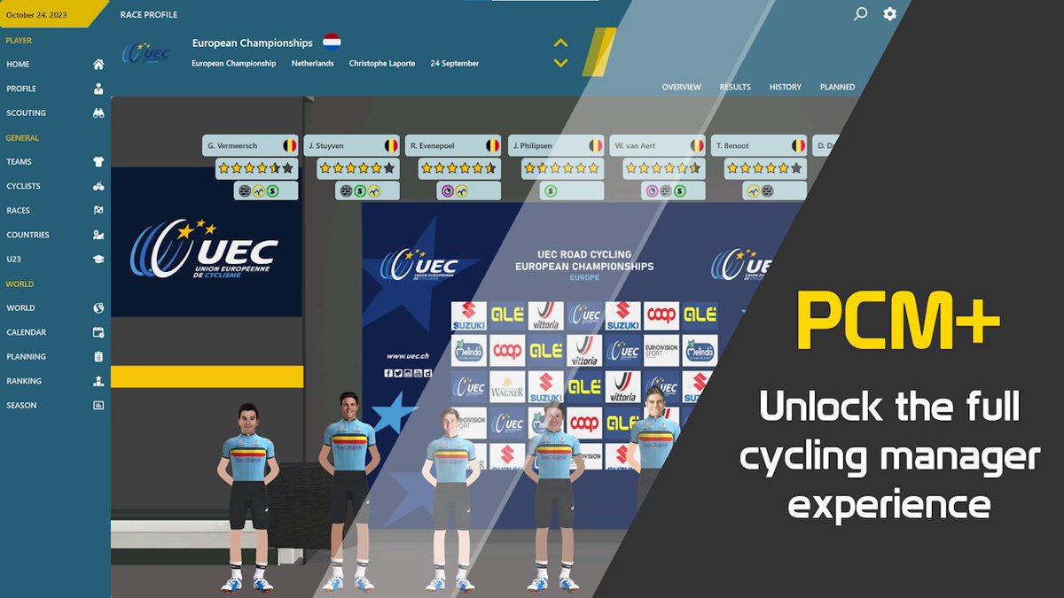 DavyDepuydt's tweet image. Get ready to take on the European Championships in Pro Cycling Manager with the added thrill of PCM+. Elevate your cycling manager experience like never before! 🚴‍♂️🌟 #PCMPlus #CyclingManager ByeBye #LaVuelta23 

davydepuydt.com