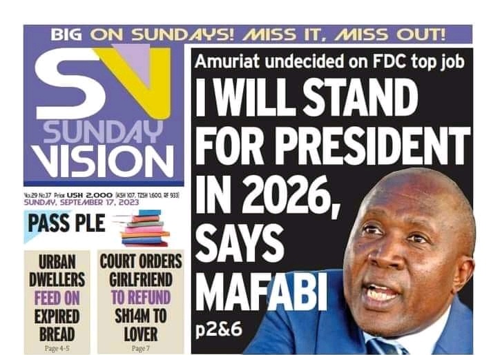 Our Secretary General Hon.  @NandalaMafabi spoke to the Sunday Vision about his 2026 Presidential bid. He is gracing pages 2 and 6 of Sunday Vision.

#Grabyourcopy