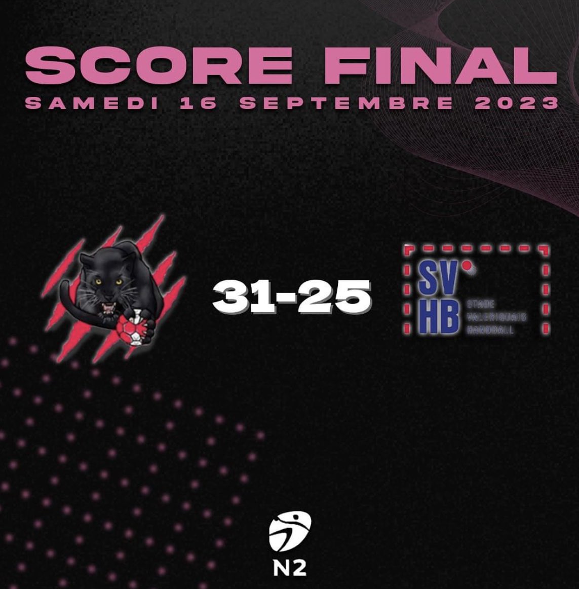𝗝𝟮 - 𝗡𝗮𝘁𝗶𝗼𝗻𝗮𝗹𝗲 𝟮

Nos joueurs recevaient @stadevaleriquaishand au Pressoiras pour le compte de la 2eme  journée de champ. de N2 ! 🔥

Score : LHSM 31-25 VALERIQUAIS

Le prochain rendez-vous est donné le 30 Septembre pour la réception du @cjf_saintmalo_handball ! 🏠