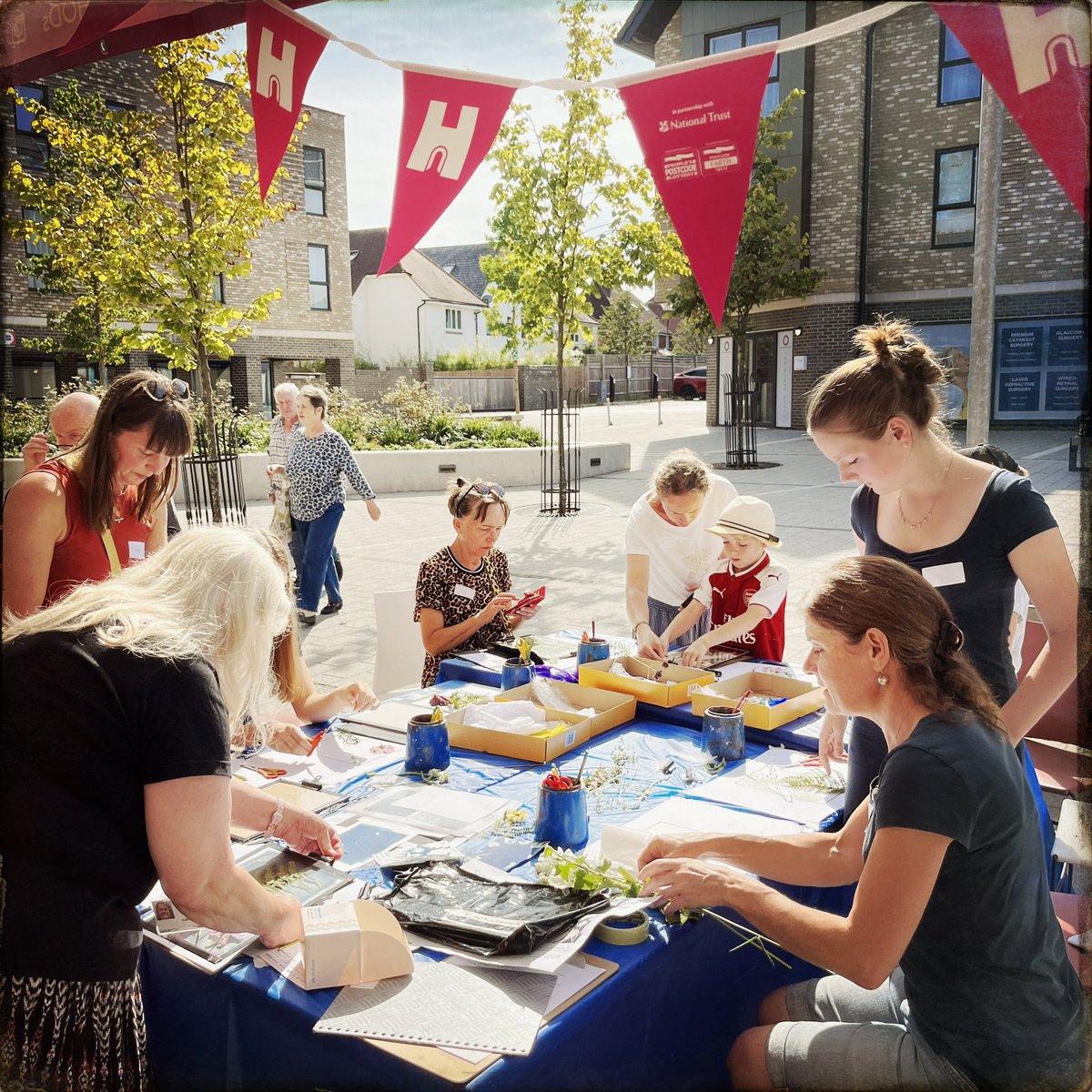 SouthboroughSoc's tweet photo. So much fun at our @Twellsheritage @heritageopenday family cyanotype printing workshop yesterday! Inspired by Anna Atkins and exposing our designs in the same Kent sunshine as she did over 150 years ago! #southborough #tunbridgewells #creativityunwrapped https://t.co/FiwpxE9lqC