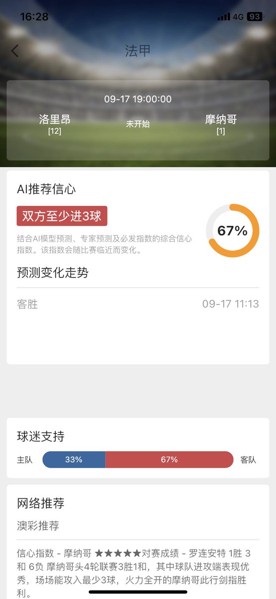 AI_forecast's tweet photo. 下午场AI预测推荐 #日职联 #大阪钢巴 #新���天鹅 #法甲 #洛里昂 #摩纳哥 #AI足球预测结果 #足球预测 #足球分析 #足球竞猜 #足球推荐 https://t.co/tFUQsSbss8
