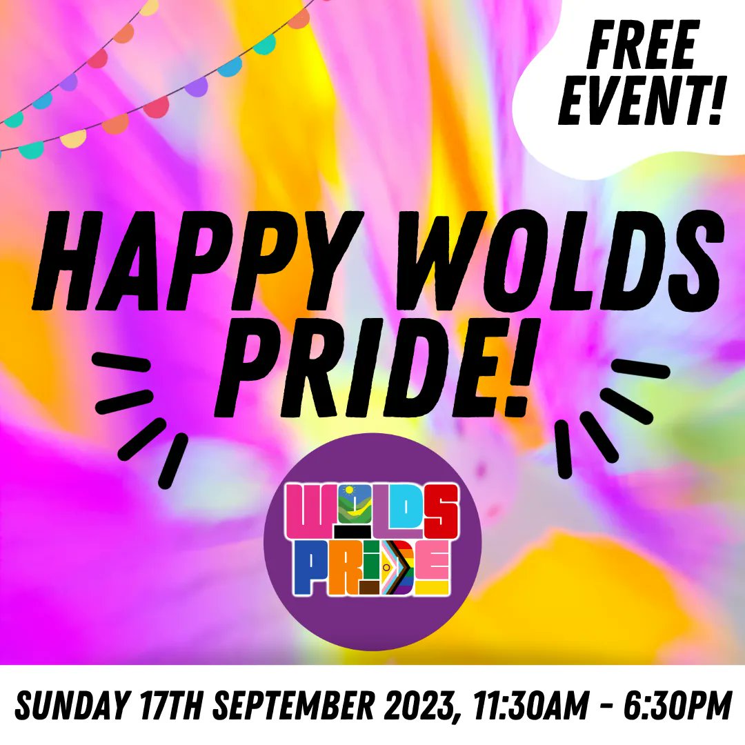 Happy Wolds Pride 2023 folks! 🏳️‍🌈
Today is the big day! Join us from 11:30am in Market Place for our opening ceremony, followed by a jam-packed day of free fun and celebrations! 
We hope today is full of new memories, joy and affirmation for you all. We can't wait to welcome you!