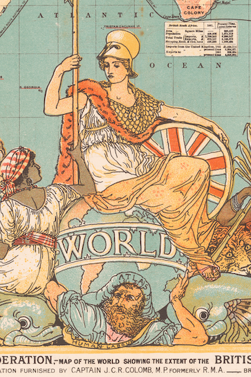WMCommonweal's tweet photo. Walter Crane had also used the figure of Atlas in his illustrations for this Imperial Federation Map. Here Britannia is sat atop the globe, which is held up by Atlas, who has the words 'Human Labour' across his chest, a slight reminder to viewers of the ultimate basis of empire. https://t.co/fayLOBBJaE