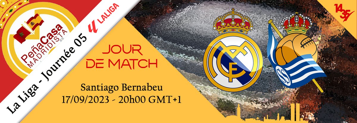 🚨🚨🚨 JOUR DE MATCH 🚨🚨🚨
⚽️ Real Madrid 🆚 Real Sociedad
🏆 La Liga
🎬 Journée 05
🏟 Santiago Bernabeu
📅 17/09/2023
🕒 20h00 GMT+1 🇲🇦
#HalaMadrid 🔱
#AporLa36