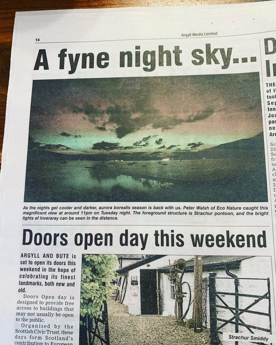 Our pic of the #aurora this week is in the local paper #strachur #lochfyne