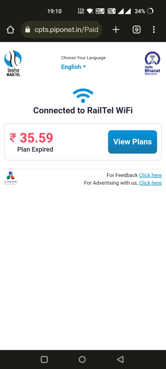impiyushmohta's tweet photo. Hi @RailWireIndia I paid to you use  wifi service but immediately after payment it said plan expired. https://t.co/zopq7aQzoB