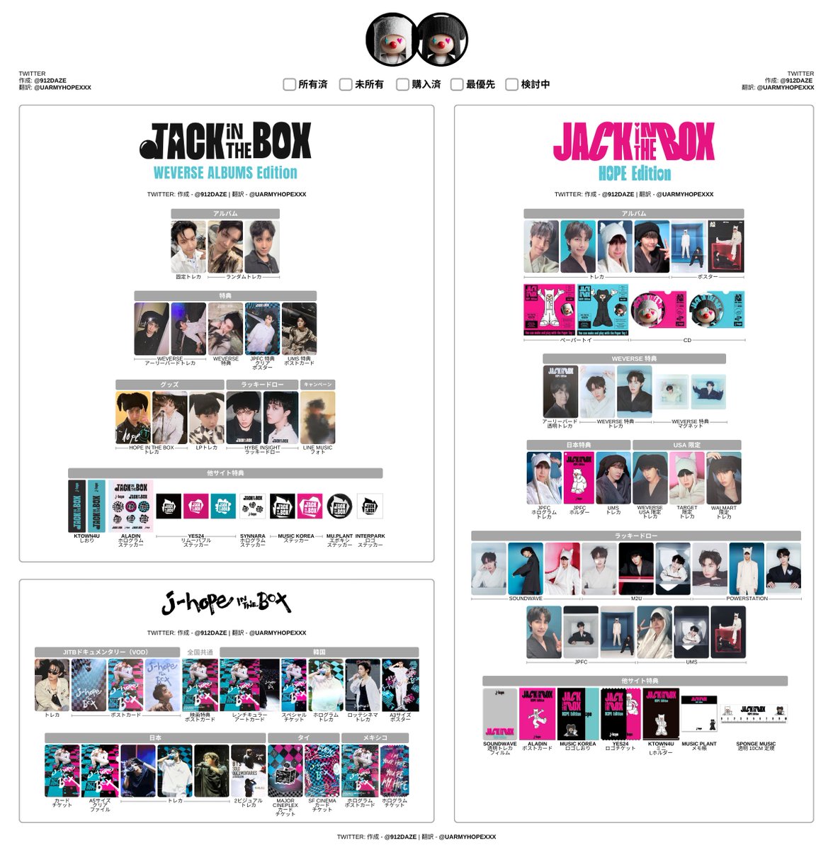 BTS J-HOPE HOBI JACK IN THE BOX PC PHOTOCARD WISHLIST WL TEMPLATES