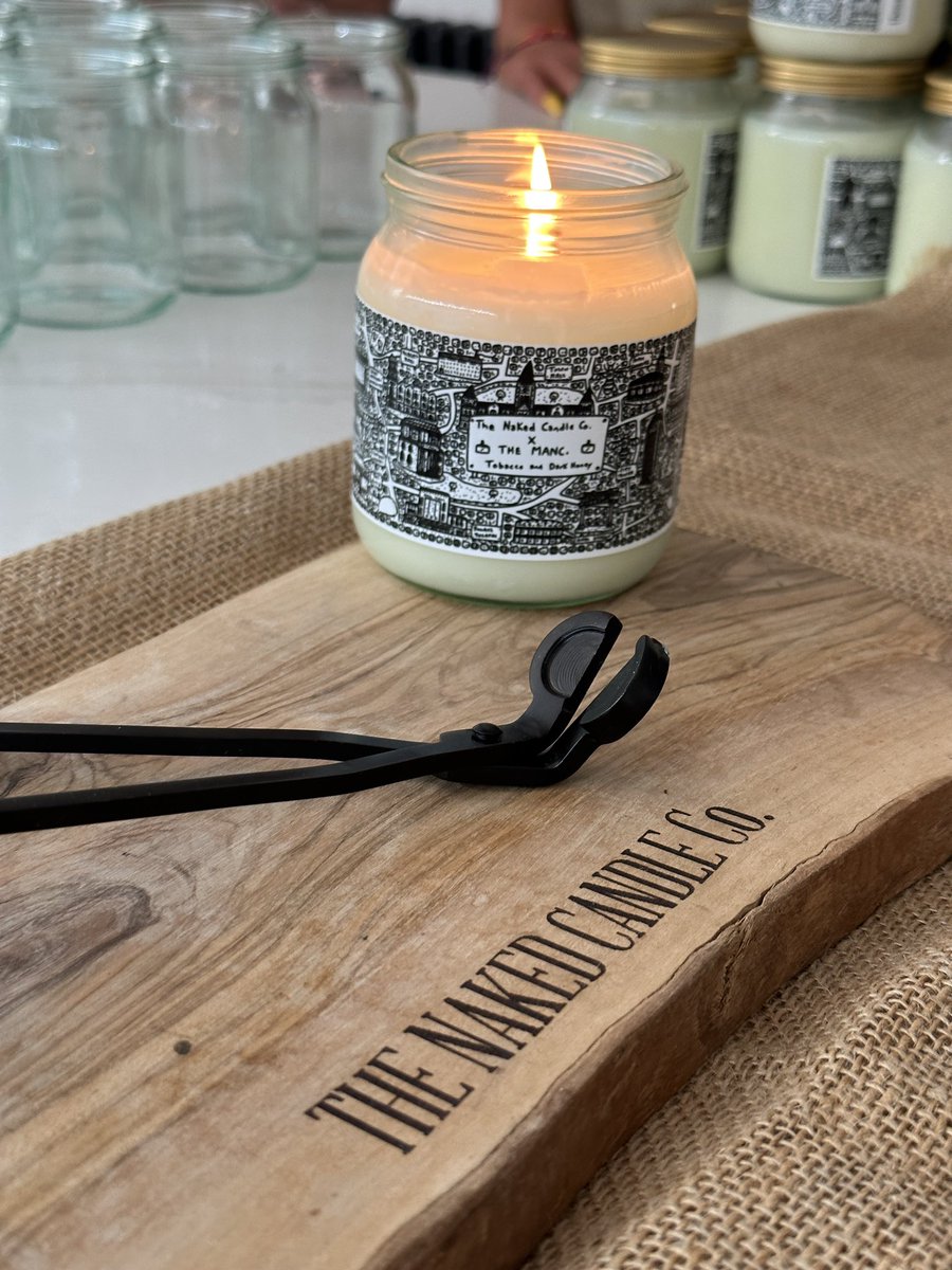 We’ve just launched our candle in partnership with <a href="/TheMancUK/">The Manc</a> giving a proportion of the sales to charities. The scent is Tobacco &amp; Dark Honey and label is designed by legendary artist <a href="/DaveDraws_/">Dave Draws</a> thenakedcandleco.com/products/signa…
