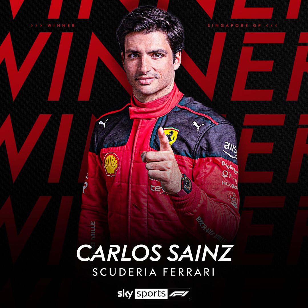 SkySportsF1's tweet photo. CARLOS SAINZ WINS THE SINGAPORE GRAND PRIX 🔥 https://t.co/18gp2rRMe3