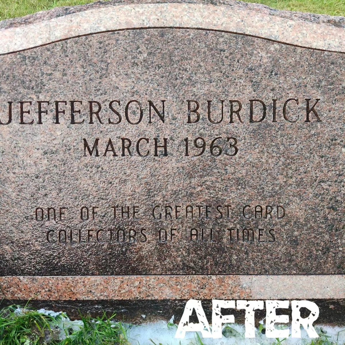 Sportscardnati1's tweet photo. I strive to be a good steward of the hobby, all day when I got home yesterday a voice told me to go back and make it better/right. This morning I went back and cleaned the headstone as best I could, I think I'm going to be the "custodian" of this as I don't believe anyone else is doing so.   #RespectThePast #BeASteward #thehobby