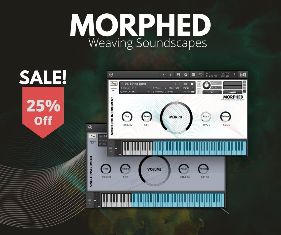VisionsTNTmusic's tweet photo. ++ AUTUMN SALE is ON! ++ 
25% OFF - LIMITED TIME ONLY. 
Save NOW on our Kontakt Library "MORPHED - Weaving Soundscapes". 
Only 29€ + VAT until October 1, 2023,  

"A new composer toolkit for profound musical storytelling." more info: https://t.co/jbop96KFUQ https://t.co/X7PXQDu6Lb