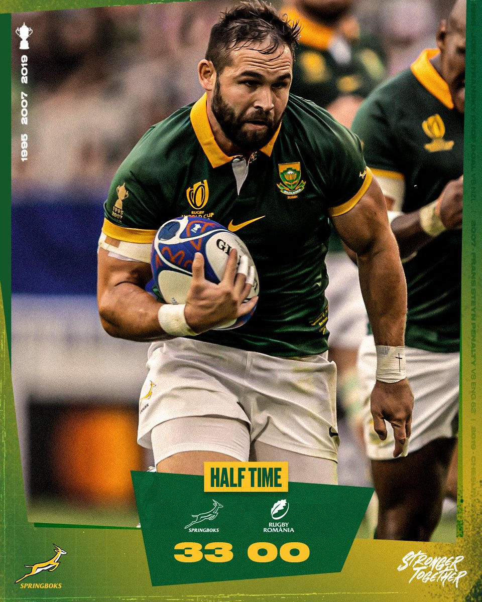 The Boks are in control at half-time in Bordeaux ⏰
#StrongerTogether #Springboks #RWC2023 #RSAvROM