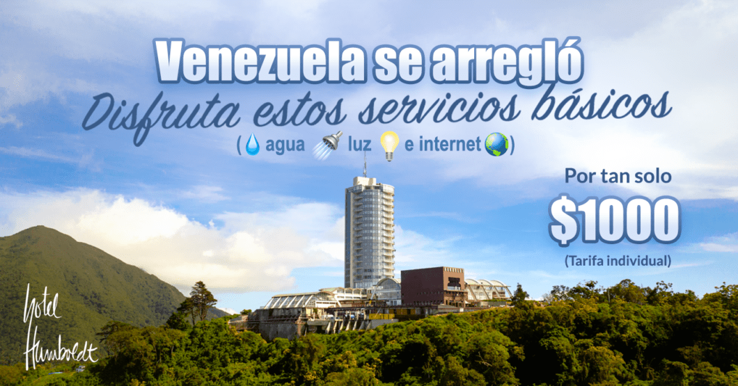 ChiguireBipolar's tweet photo. Hotel Humboldt ofrece paquete "Venezuela se arregló" para disfrutar de servicios básicos por un día https://t.co/intcBir3yJ https://t.co/4M9r1dEpCs