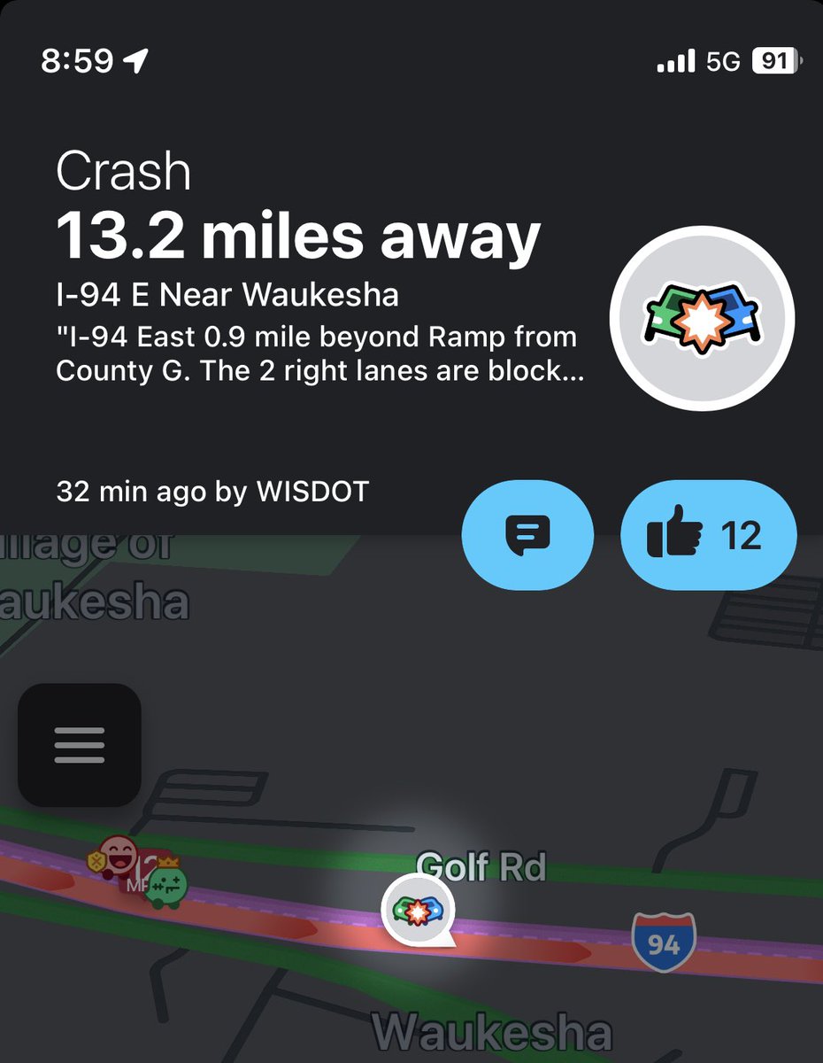 TrashedPanda87's tweet photo. @WaukeshaAlerts They had to have rolled a lot if they are able to access from Silvernail. 

Here is where DOT marked the accident on Waze https://t.co/xEDBUkOTeN