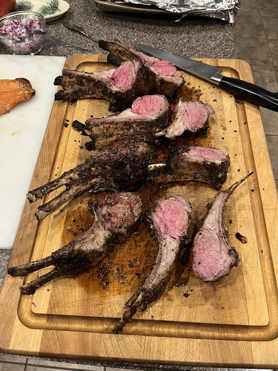 Slow smoked salmon basted w maple syrup and grilled lamb rack. #jackpot #foodie