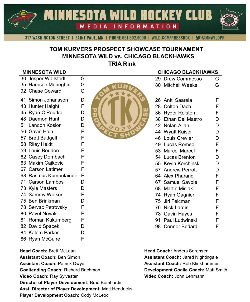 The #mnwild hosts the <a href="/NHLBlackhawks/">Chicago Blackhawks</a> today at 3 pm in the Tom Kurvers Prospect Showcase Tournament. Fans can watch the sold out game on the Minnesota Wild YouTube channel: youtube.com/@mnwild