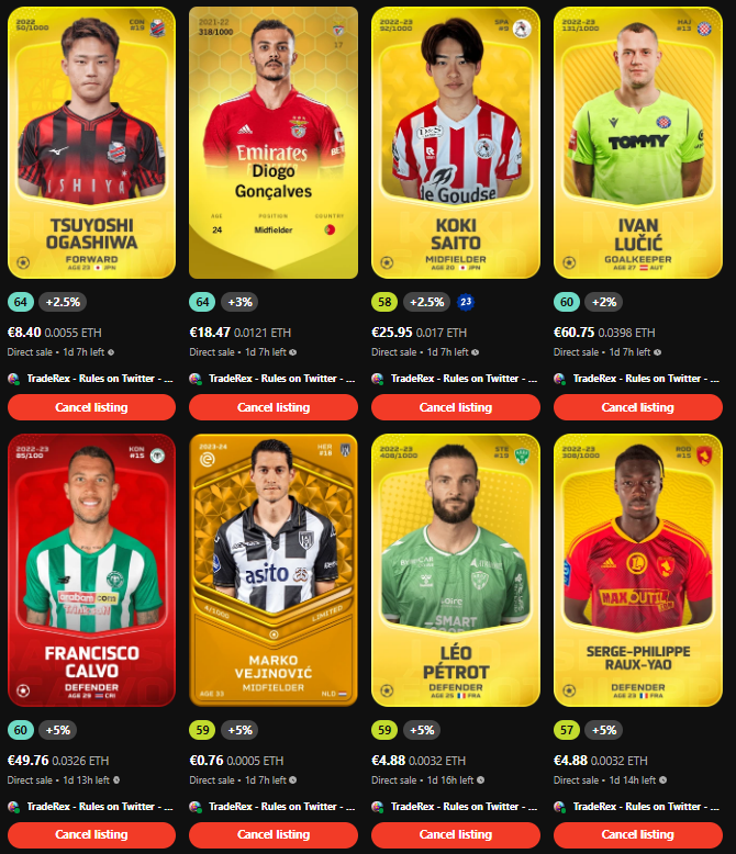 TradeRexSorare's tweet photo. 🔥 All Cards for Sale 💰 and Trade 🔁!

Explore my gallery for players. Lightning-fast responses 🤖. Ready to trade! 🚀🤝 #TradingCards #NFTMarket #Letstrade #Sorare #soraretrading https://t.co/7gZccRwMwh