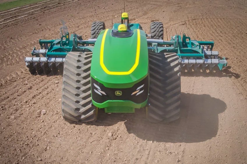 WorldlyHQ's tweet photo. John Deere is pioneering the future of agriculture with IoT technology and autonomous tractors that can be controlled remotely and are expected to help meet the 50% increase in global food demand projected by 2050. https://t.co/482b878YYm