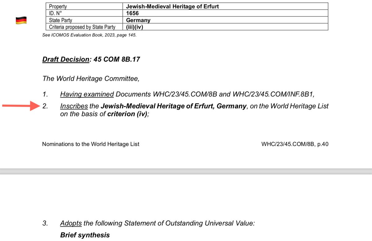 Congratulations to the city of Erfurt, the state of Thuringia, and Germany for the inscription of 'Jewish Medieval Heritage' as new UNESCO World Heritage Site (WHS). This is Germany's 2nd Jewish WHS after SchUM/ShUM. @UNESCOWelterbe @JewishHtgEurope @ger_trends @vdrj_de