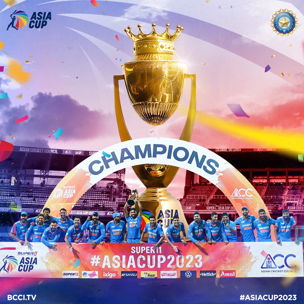 𝗔𝗦𝗜𝗔 𝗖𝗨𝗣 𝟮𝟬𝟮𝟯 𝗖𝗛𝗔𝗠𝗣𝗜𝗢𝗡𝗦! 🏆

Congratulations #TeamIndia 🇮🇳🥳

#AsiaCup2023 | #INDvSL