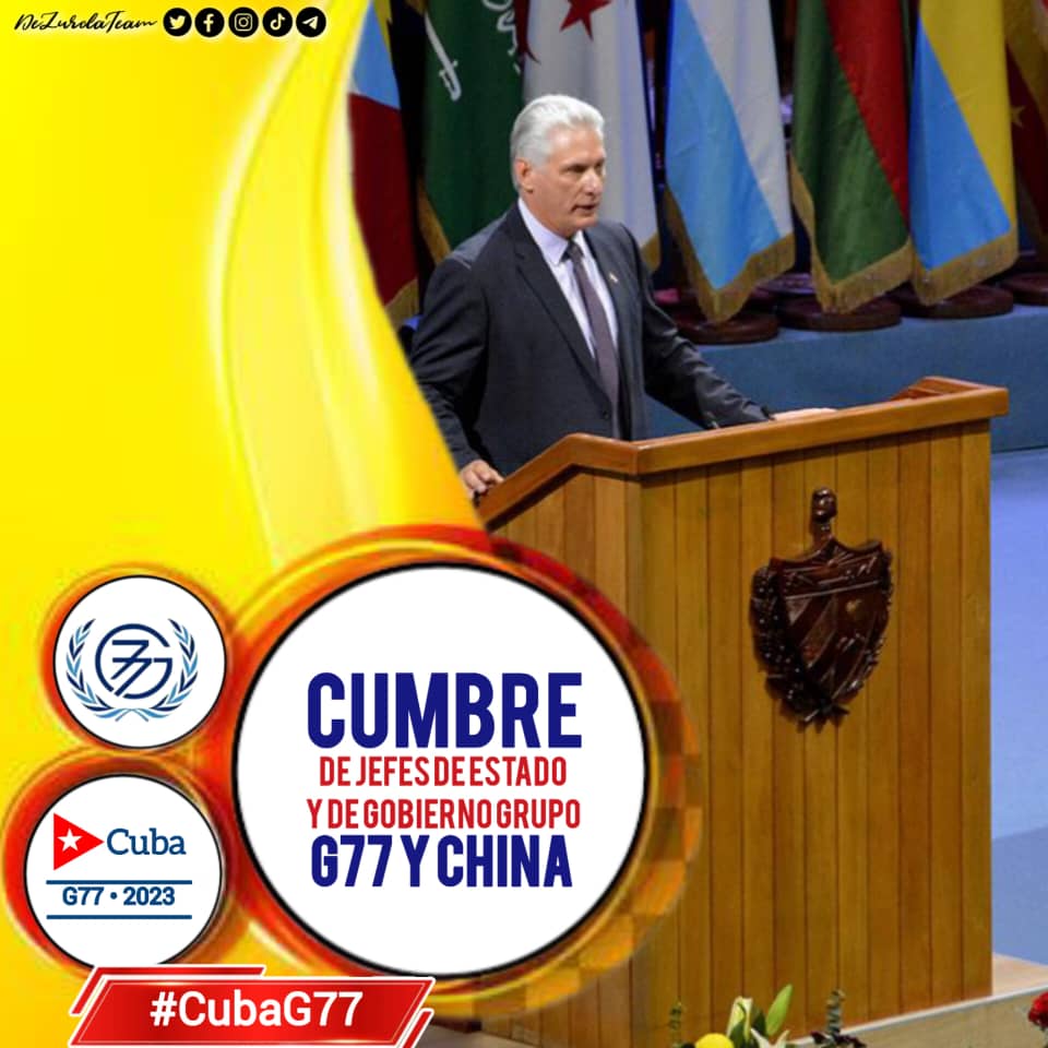 #CumbreG77China
¿Por qué se abogó en la Cumbre?
📌Reforzar los mecanismos de cooperación Sur-Sur. 
📌La colaboración como búsqueda a las soluciones frente a los desafíos socioeconómicos y ambientales de las naciones en desarrollo.
#CubaG77
#Cuba🇨🇺❤